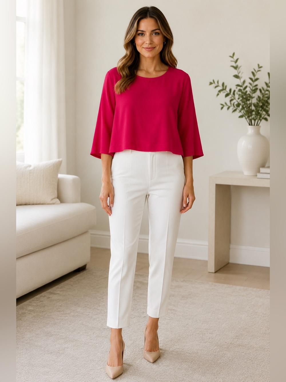 Lovers + Friends Fuchsia Pink Tulip Back Blouse Size Small